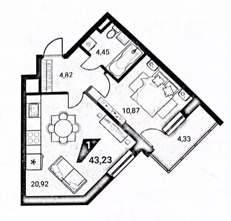 1-к кв. Свердловская область, Екатеринбург ул. Громова, 28 (43.23 м) - Фото 1