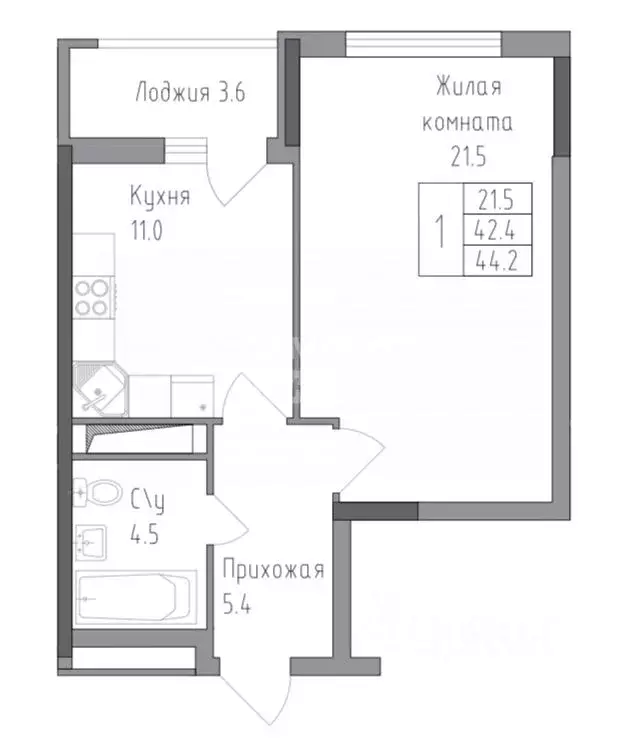 1-к кв. Липецкая область, Липецк ул. Тельмана, 120 (44.2 м) - Фото 2