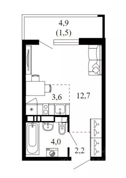 Студия Краснодарский край, Сочи Кудепста мкр,  (24.0 м) - Фото 1