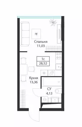 Квартира-студия: Москва, улица Академика Ильюшина, 21с5 (28.52 м) - Фото 0