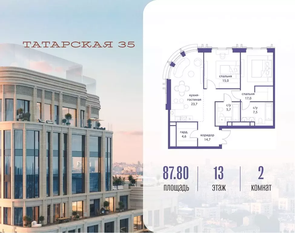 2-к кв. Москва Большая Татарская ул. (87.8 м) - Фото 1