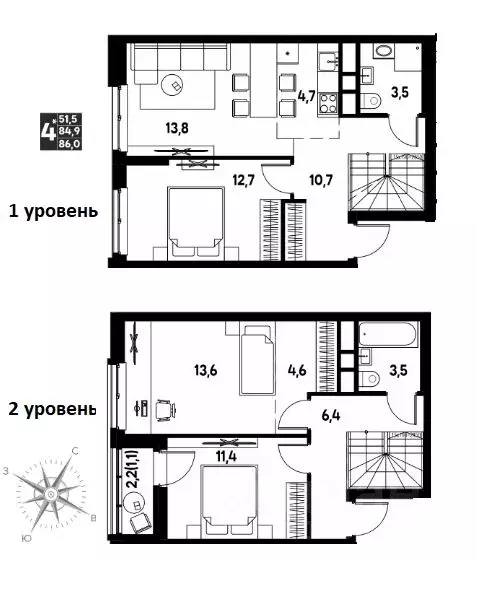 4-к кв. Пермский край, д. Кондратово просп. Дягилева, 2 (86.0 м) - Фото 0