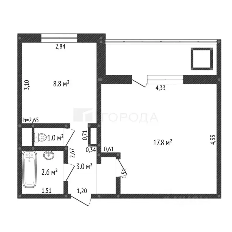 1-к кв. Алтайский край, Барнаул ул. Сергея Семенова, 15 (34.0 м) - Фото 1
