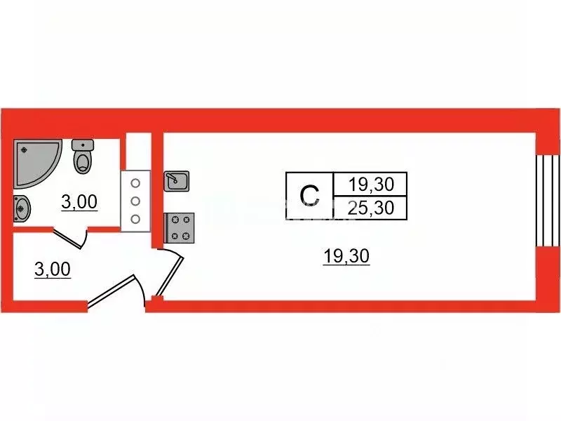 Студия Санкт-Петербург просп. Большевиков, 68к1 (25.3 м) - Фото 1