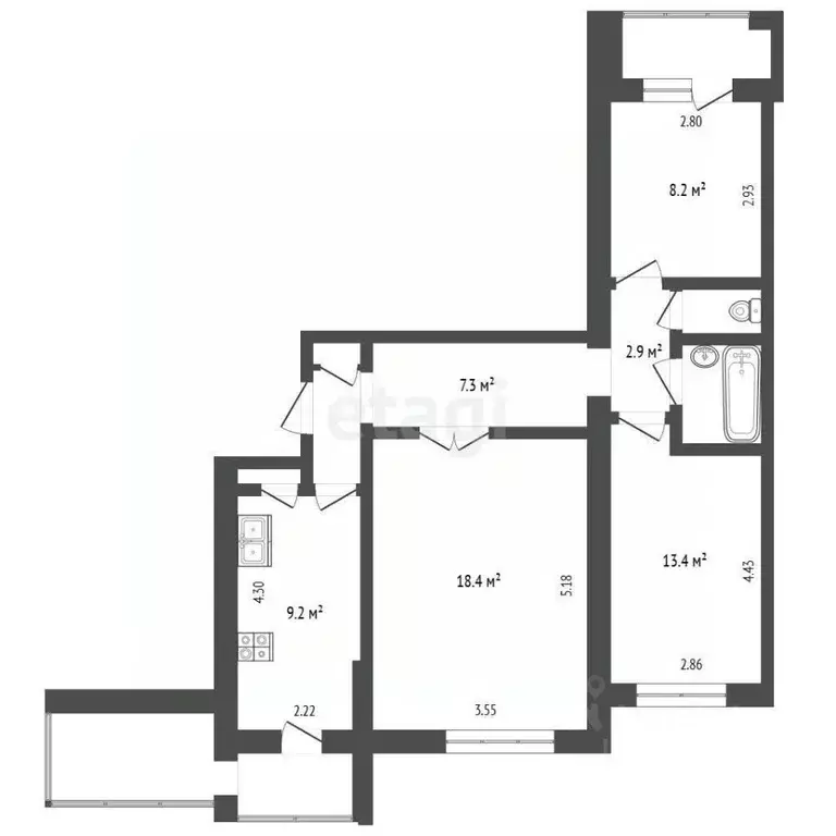 3-к кв. Вологодская область, Череповец Красная ул., 5 (63.3 м) - Фото 2