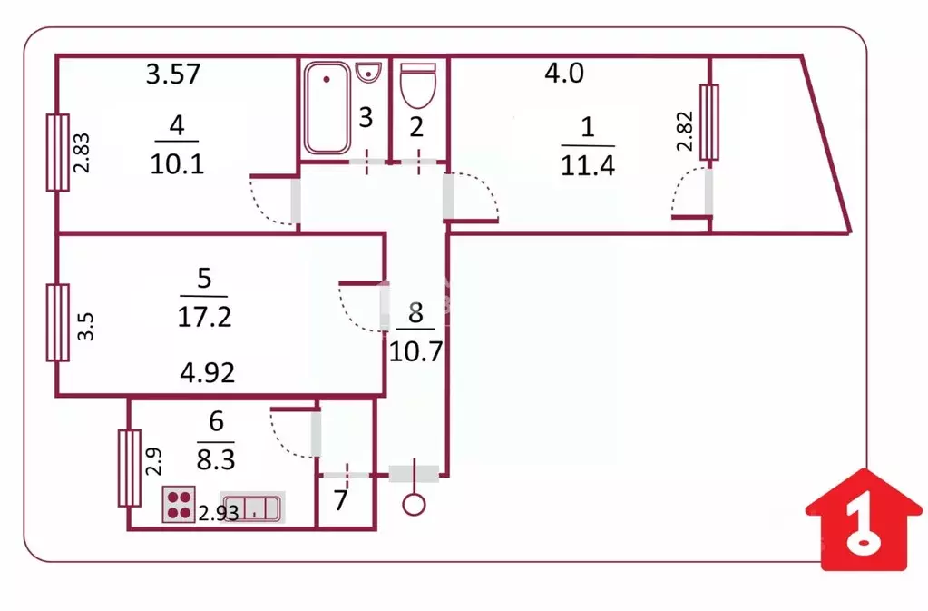 3-к кв. Омская область, Омск Омская ул., 158 (62.9 м) - Фото 1