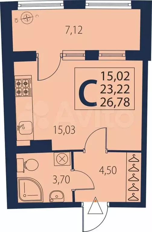 Квартира-студия, 26,5м, 6/25эт. - Фото 0