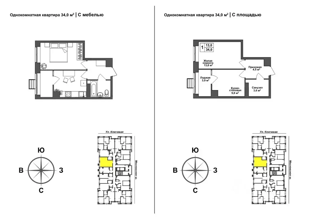 1-к кв. Тульская область, Тула пос. Горелки, Ключевая ул., 8 (33.3 м) - Фото 0