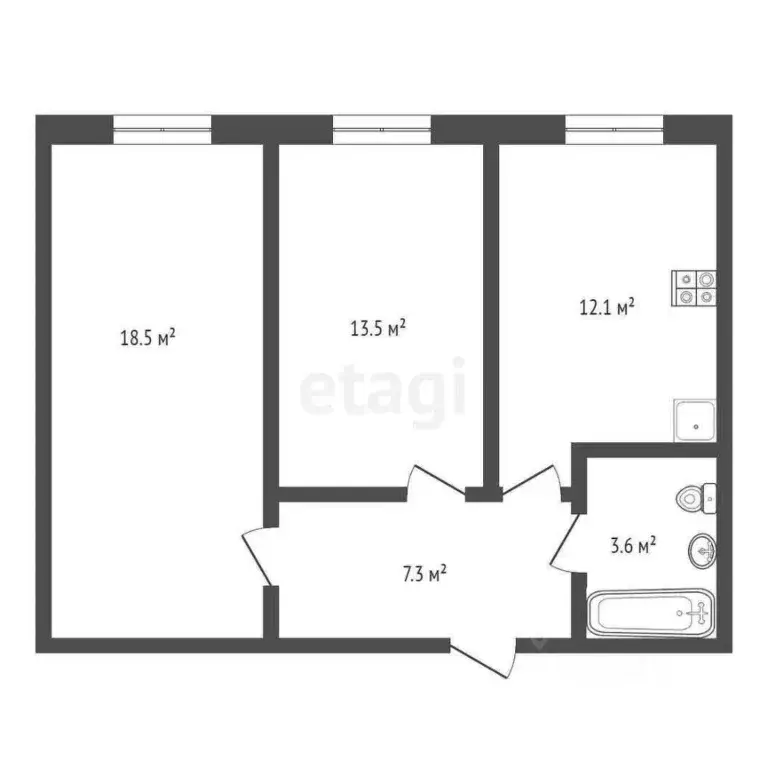 2-к кв. Калужская область, Калуга ул. Петра Тарасова, 21 (55.0 м) - Фото 2