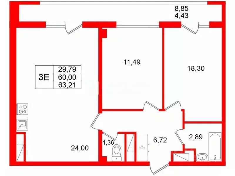 2-к кв. Санкт-Петербург ул. Вадима Шефнера, 10к1 (60.0 м) - Фото 1