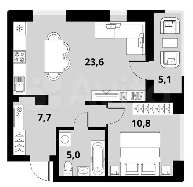 2-к. квартира, 51,4м, 7/14эт. - Фото 0