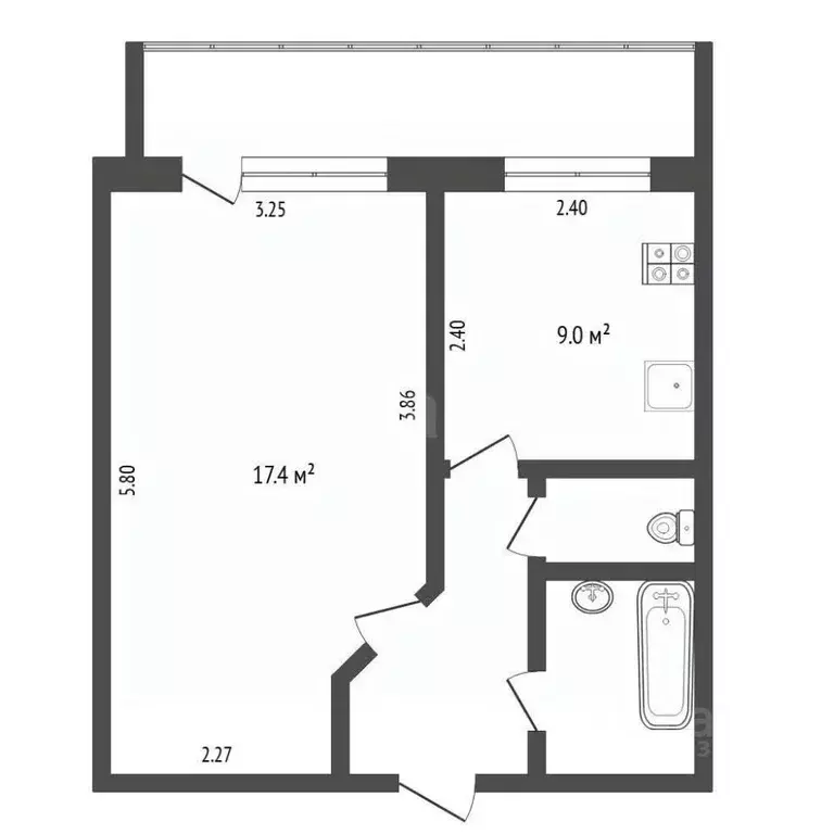1-к кв. Тюменская область, Тюмень ул. Федюнинского, 9 (31.9 м) - Фото 2
