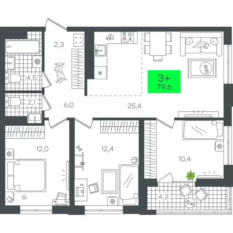 3-к кв. Тюменская область, Тюмень ул. Николая Глебова, 10 (79.63 м) - Фото 0