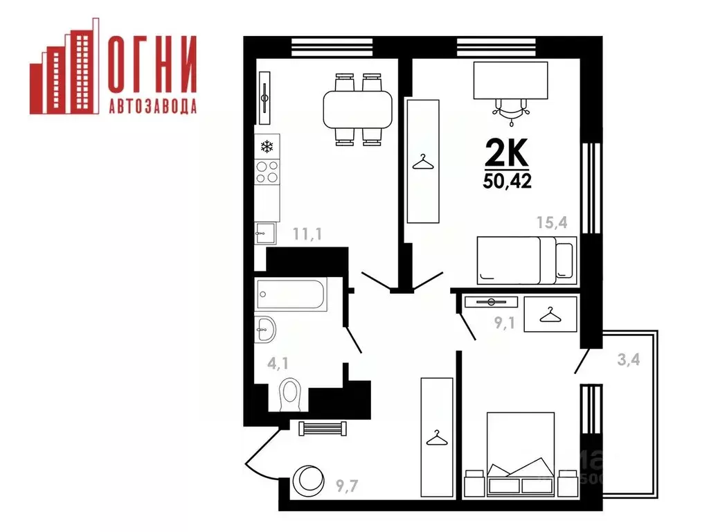 2-к кв. Нижегородская область, Нижний Новгород Коломенская ул., 8к4 ... - Фото 1