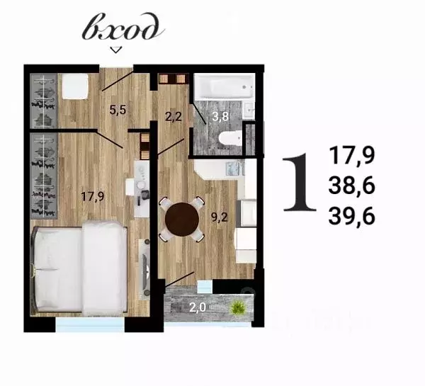 1-к кв. Воронежская область, Воронеж Ростовская ул., 18А (39.6 м) - Фото 1