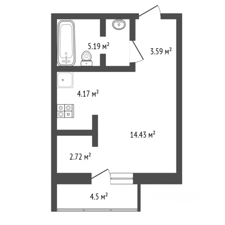 Студия Тюменская область, Тюмень ул. Ю.-Р.Г. Эрвье, 30к4 (31.0 м) - Фото 2