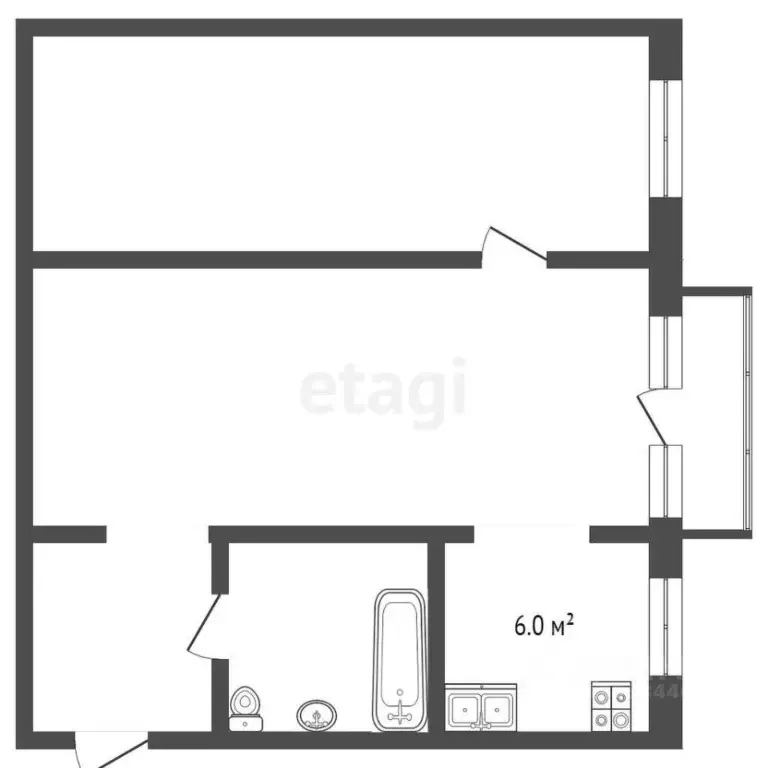 2-к кв. Тюменская область, Тюмень ул. 25 Октября, 46 (46.2 м) - Фото 1