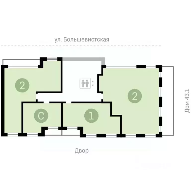 2-к кв. Новосибирская область, Новосибирск Большевистская ул., 43/2С ... - Фото 1