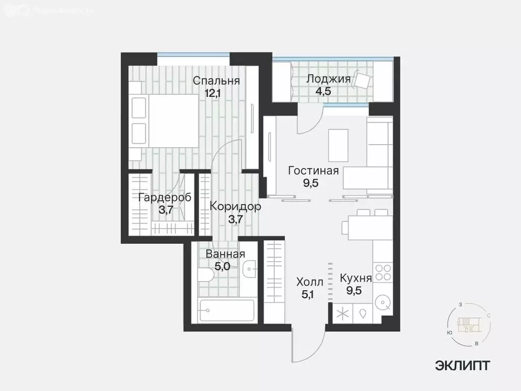 1-комнатная квартира: Тюмень, улица Игоря Комиссарова, 23 (50.54 м) - Фото 1