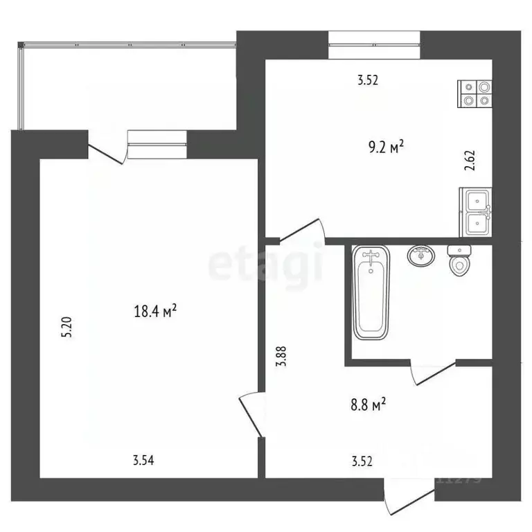 1-к кв. Белгородская область, Белгородский район, Северный городское ... - Фото 1
