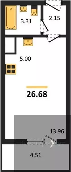 Продаётся квартира-студия, 26.68 м - Фото 0