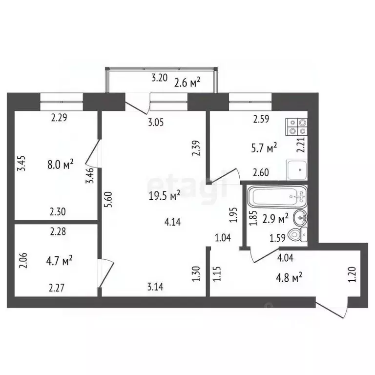 2-к кв. Башкортостан, Стерлитамак Социалистическая ул., 10 (45.6 м) - Фото 1