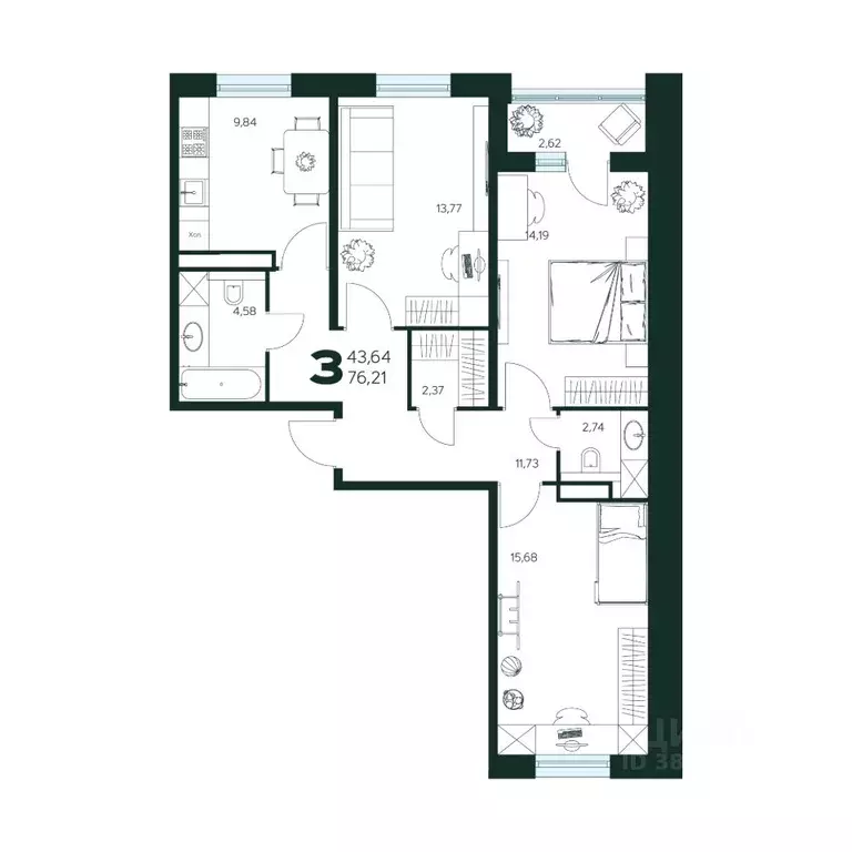 3-к кв. Московская область, Химки Сходня мкр,  (76.21 м) - Фото 1