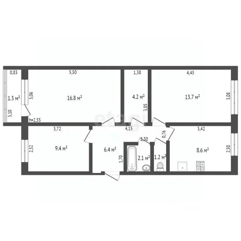 3-к кв. Брянская область, Брянск Авиационный пер., 3/3 (62.4 м) - Фото 2
