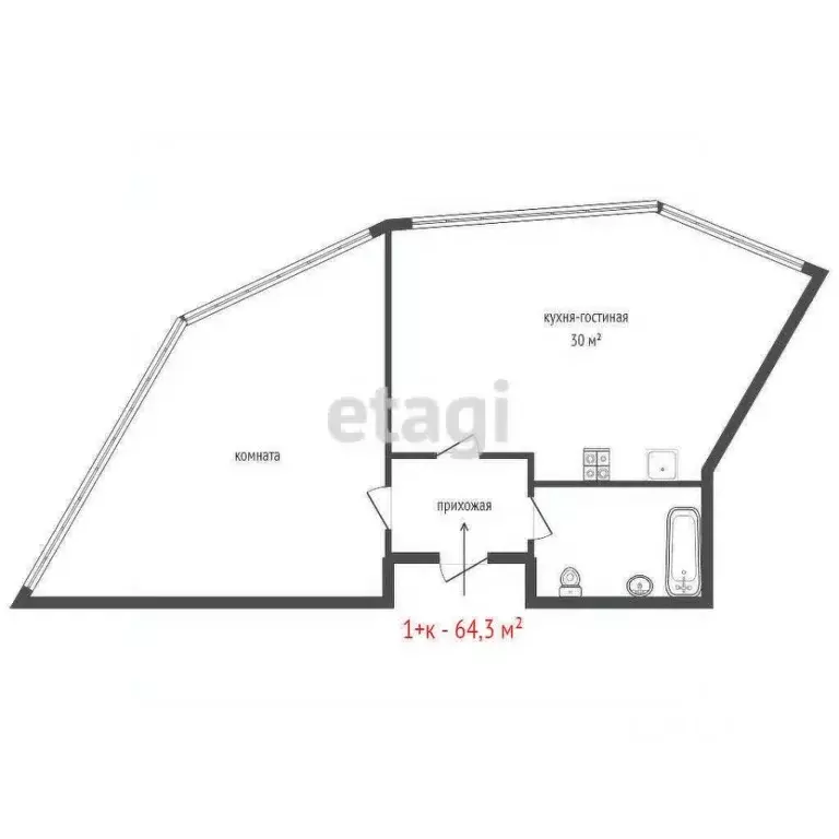 1-к кв. Свердловская область, Екатеринбург ул. Степана Разина, 2 (64.3 ... - Фото 2