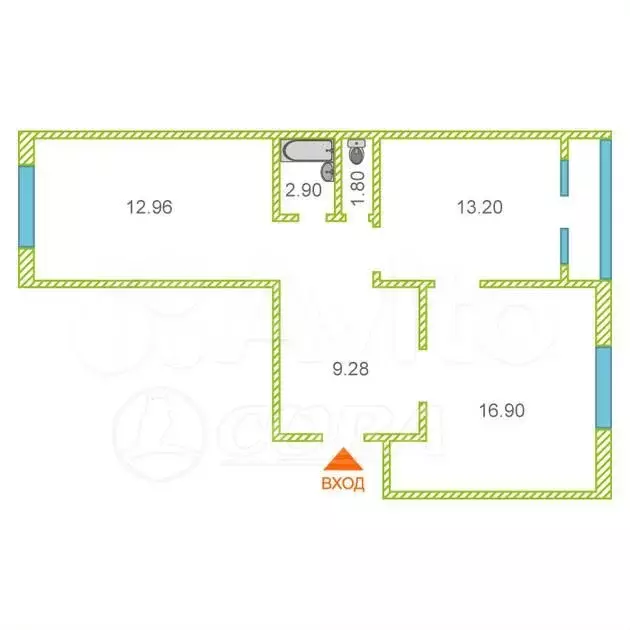 2-к. квартира, 57 м, 4/4 эт. - Фото 0