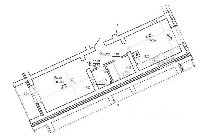 1-к кв. Тверская область, Тверь ул. Луначарского, 42 (48.8 м) - Фото 1