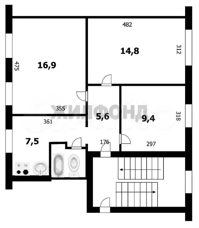 3-к. квартира, 56,1 м, 1/3 эт. - Фото 0