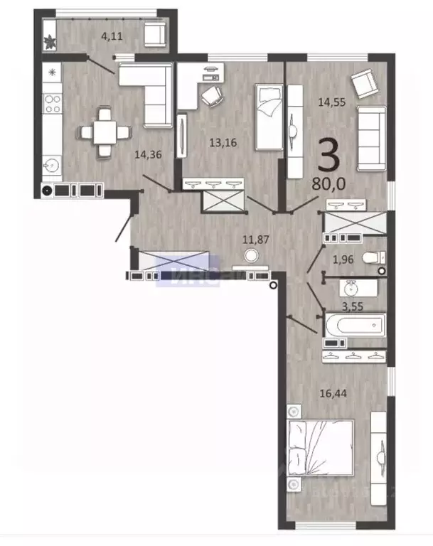 3-к кв. рязанская область, рязань ул. островского, 122к1 (80.0 м) - Фото 1