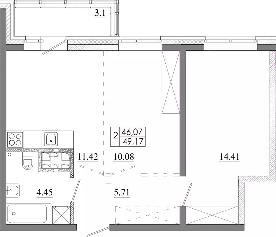 2-к кв. Иркутская область, Иркутск Ново-Ленино мкр,  (49.17 м) - Фото 0