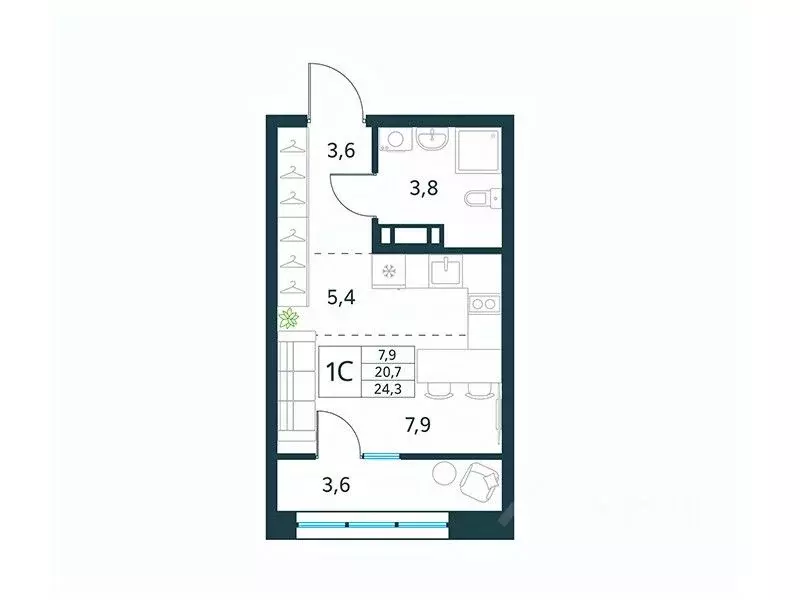 Студия Забайкальский край, Чита Хороший мкр,  (24.3 м) - Фото 1