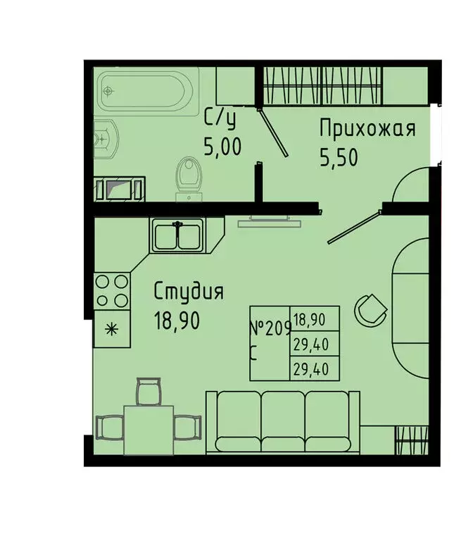 Квартира-студия: Коммунар, Железнодорожная улица, 41к2 (29.4 м) - Фото 1