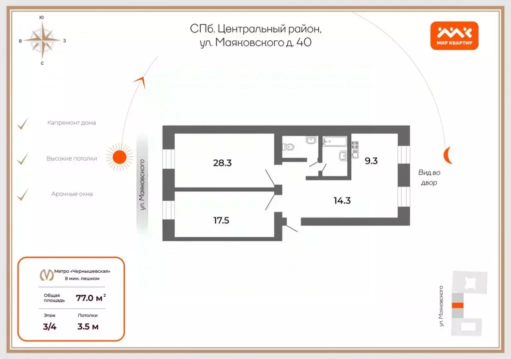 2-к кв. Санкт-Петербург ул. Маяковского, 40 (76.9 м) - Фото 1
