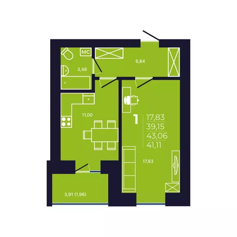 1-комнатная квартира: Уфа, улица Михаила Зайцева, 8 (41.3 м) - Фото 1