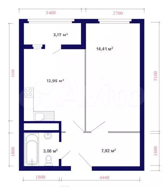 1-к. квартира, 41,5 м, 4/9 эт. - Фото 1