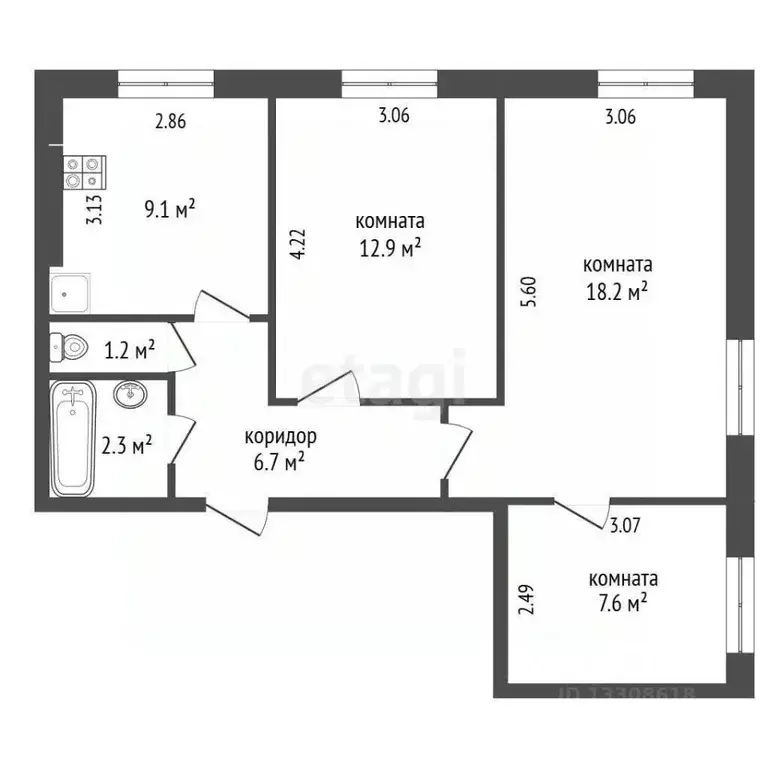 3-к кв. Омская область, Омск Заозерный мкр, ул. Лаптева, 3 (58.0 м) - Фото 2