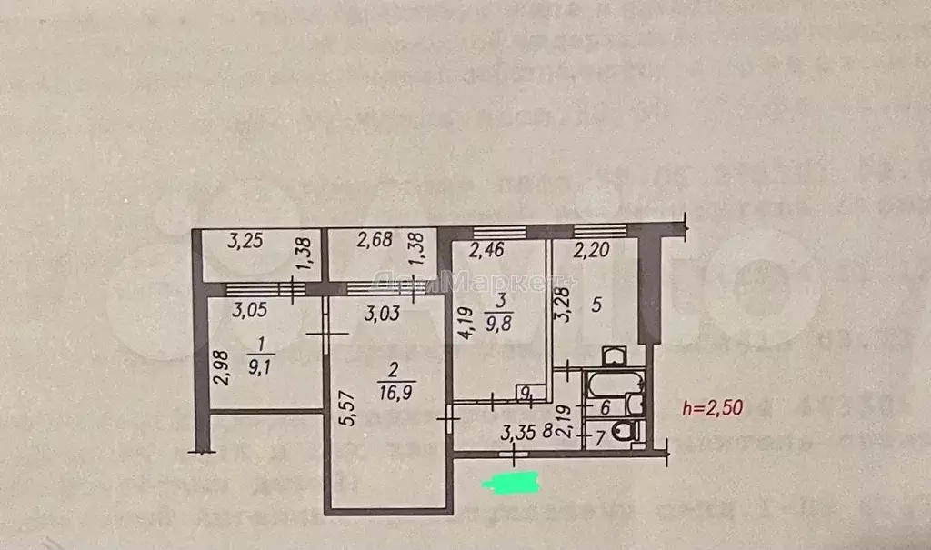 3-к. квартира, 55,9 м, 9/9 эт. - Фото 0
