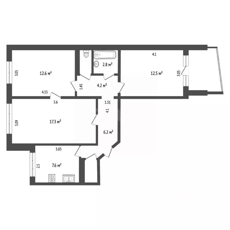 3-к кв. Челябинская область, Челябинск ул. Калмыкова, 10А (65.0 м) - Фото 2