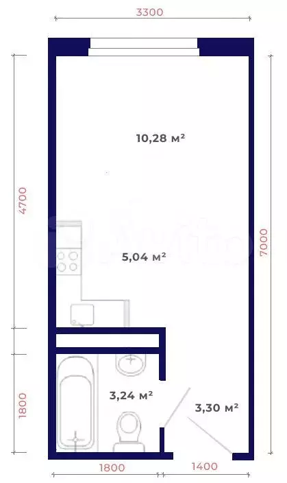 Квартира-студия, 21,9 м, 2/9 эт. - Фото 1
