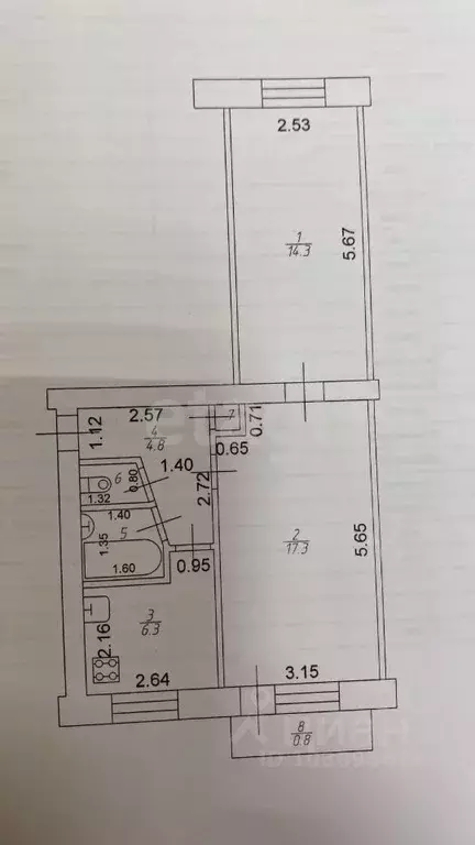 2-к кв. Татарстан, Зеленодольск ул. Рогачева, 23 (47.1 м) - Фото 1