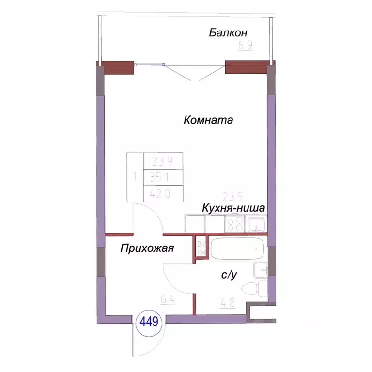 Студия Калининградская область, Светлогорск  (42.0 м) - Фото 1