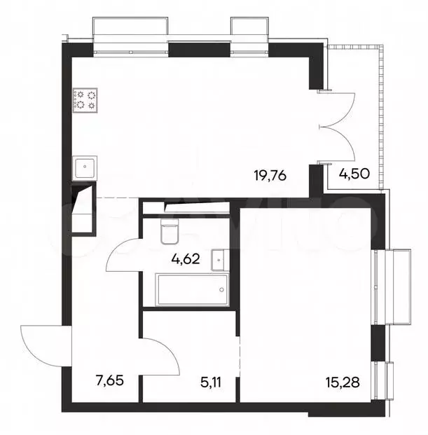 1-к. квартира, 56,9м, 4/4эт. - Фото 0