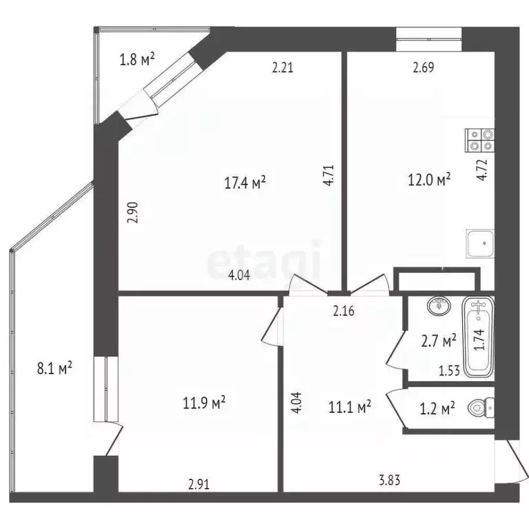 2-к кв. Ростовская область, Ростов-на-Дону Стабильная ул., 9 (56.3 м) - Фото 1