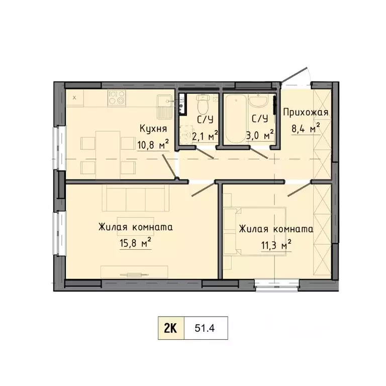 2-к кв. Удмуртия, Ижевск Нагорная ул., 52 (52.3 м) - Фото 0