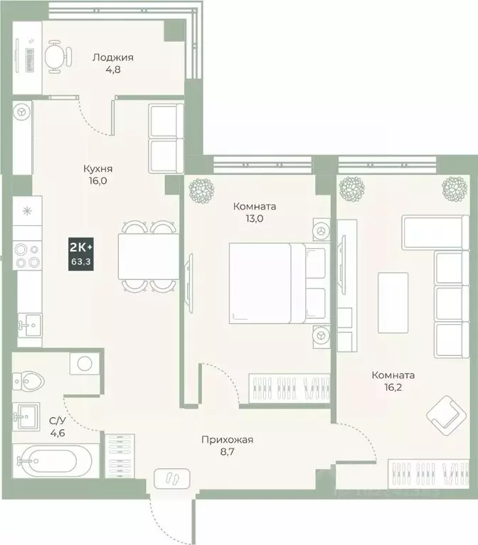 2-к кв. Курганская область, Курган Заозерный жилрайон, 6А мкр, ул. ... - Фото 1