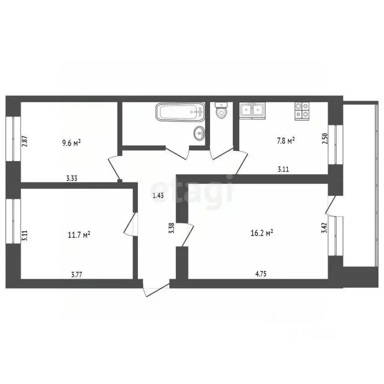 3-к кв. Тюменская область, Тюмень ул. Станционная, 26Б (59.1 м) - Фото 2